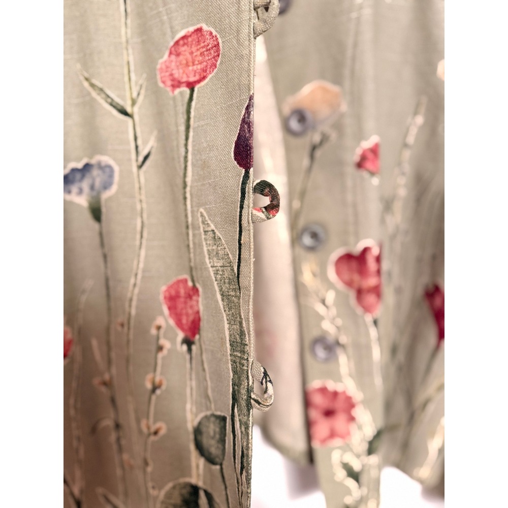 Coldwater Creek Jacket XL Green Floral Cotton Linen Blend Cottagecore Boho Art - Picture 7 of 10